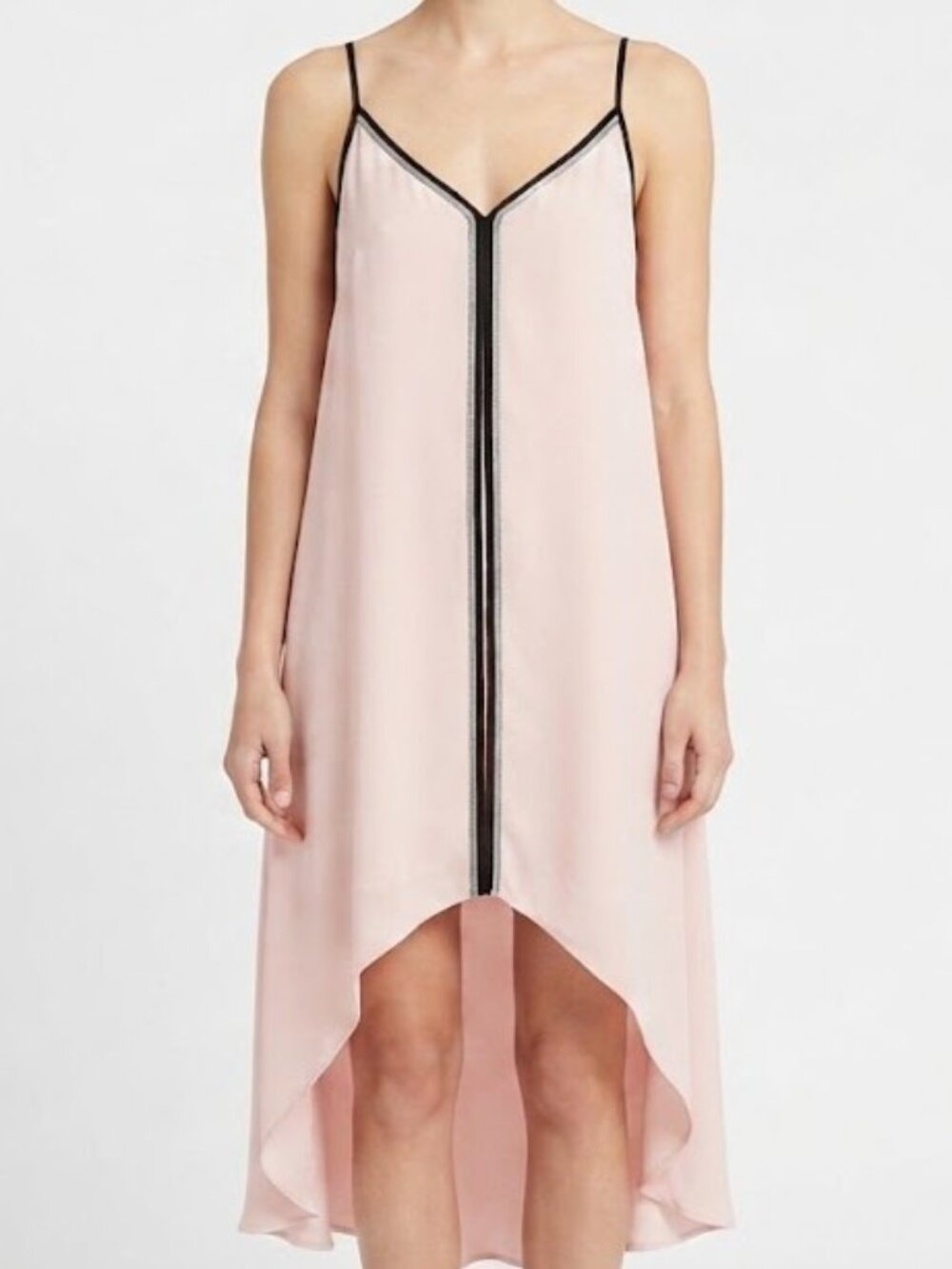 Chiffon High-Low Dress in Light Pink with Black Trim